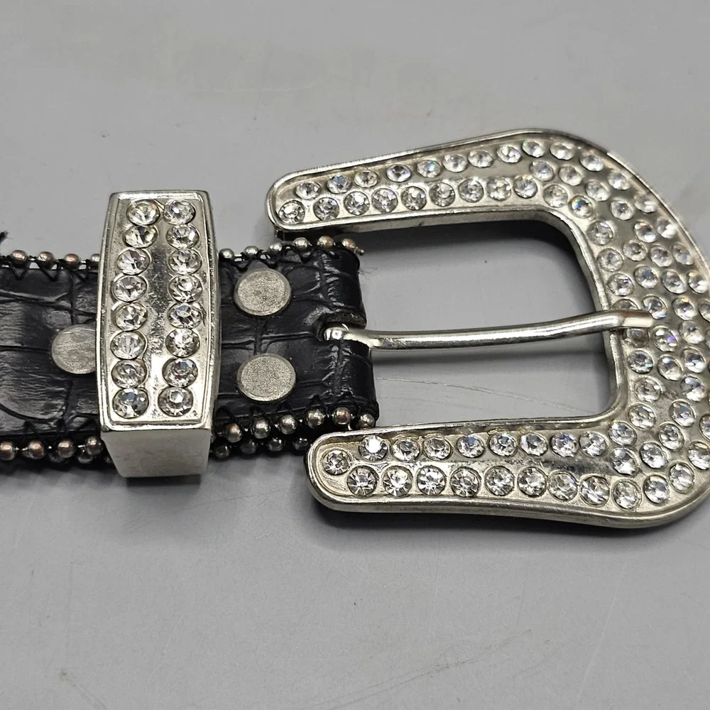 Vintage Western Embellished Rhinestone Black  Y2K  Beaded Punk Grunge Size 34